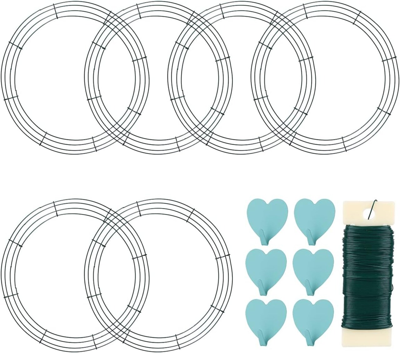 6 Pack Metal Wreath Frame - 16 Inch Wreath Form with 6 Adhesive Hooks and 38 Yard Paddle Wire for Crafts